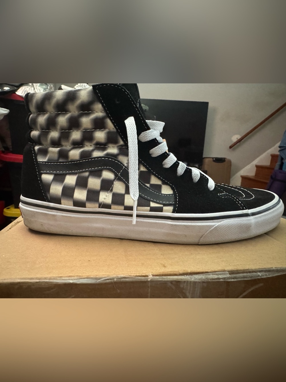 Vans Kids High-Top Checkerboard Sneakers in Black and White